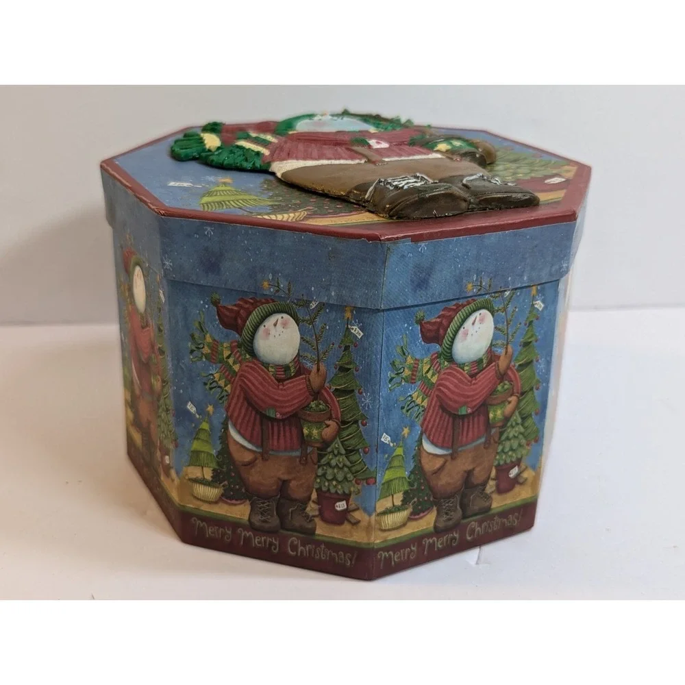The‎ Lindy Bowman Company 3D Octogon Snowman Tree Christmas Box Vintage